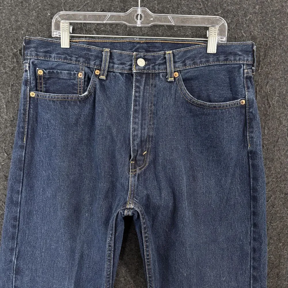 Levis 505 Jeans Men's 36x32 Blue Dark Wash Regular Fit Straight Leg Denim Cotton